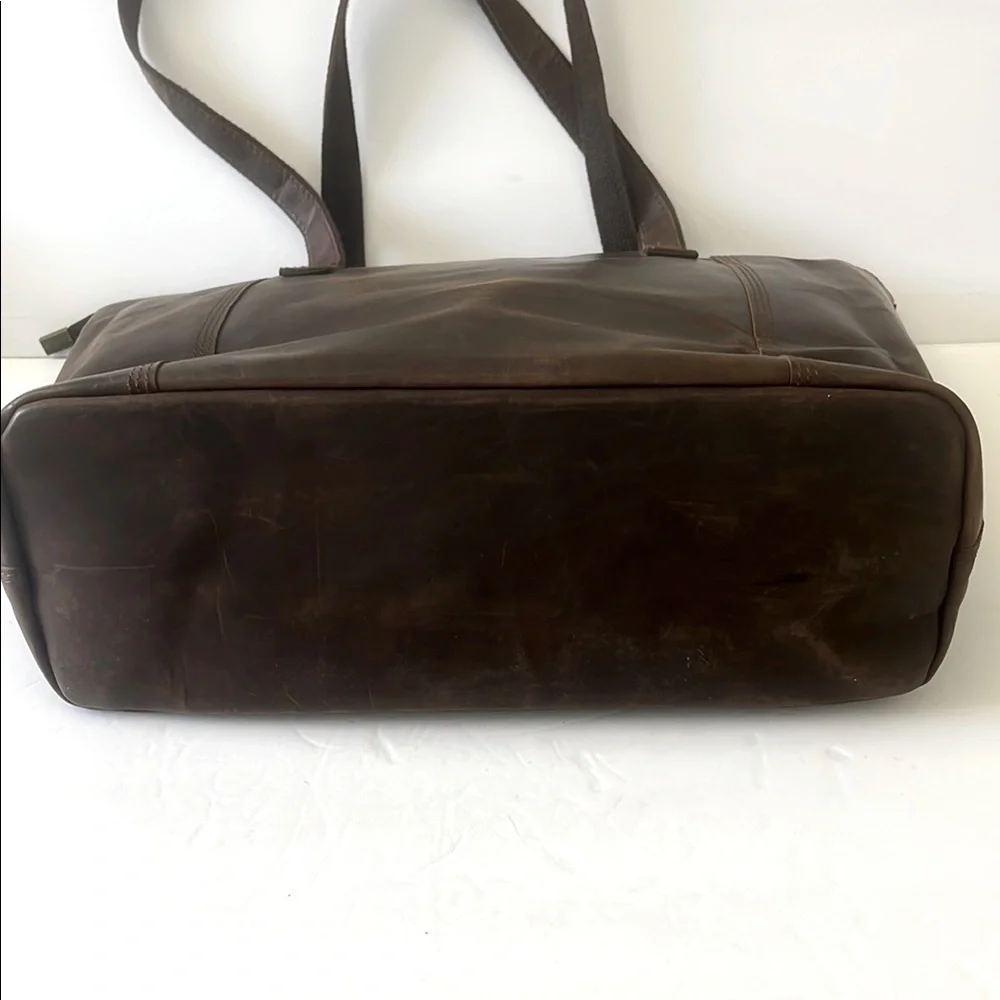 Love & Accompany Unisex Distressed Dark Brown Leather Tote Shoulder Handbag NEW - Picture 3 of 6